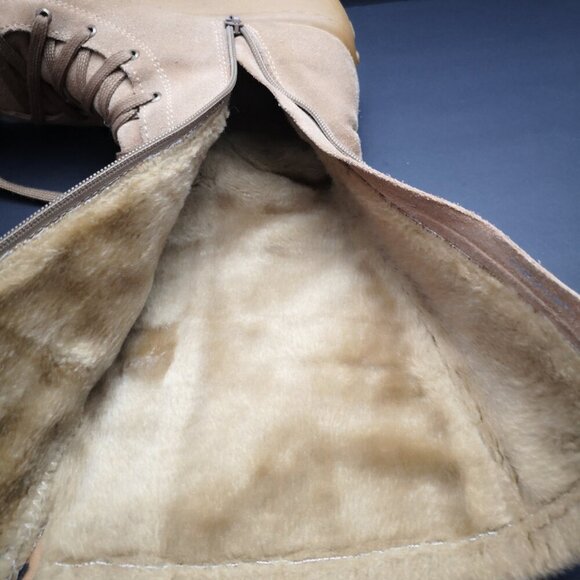 Tan Size 39(approx.8.5 US)side Zip Slight Wedge Faux Fur Suede Lined Boots - Picture 7 of 8